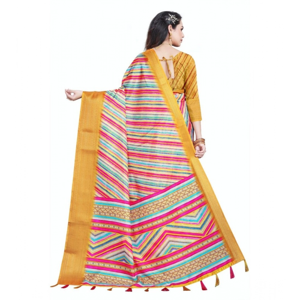 Women's Cotton Silk Striped  Saree With Unstitched Blouse 5.5Mtr (Multicolor)
