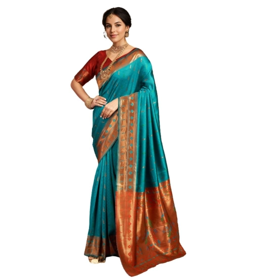 Generic Women's Silk Blend Zari Woven Saree With Unstitched Blouse 5.5Mtr (Rama)