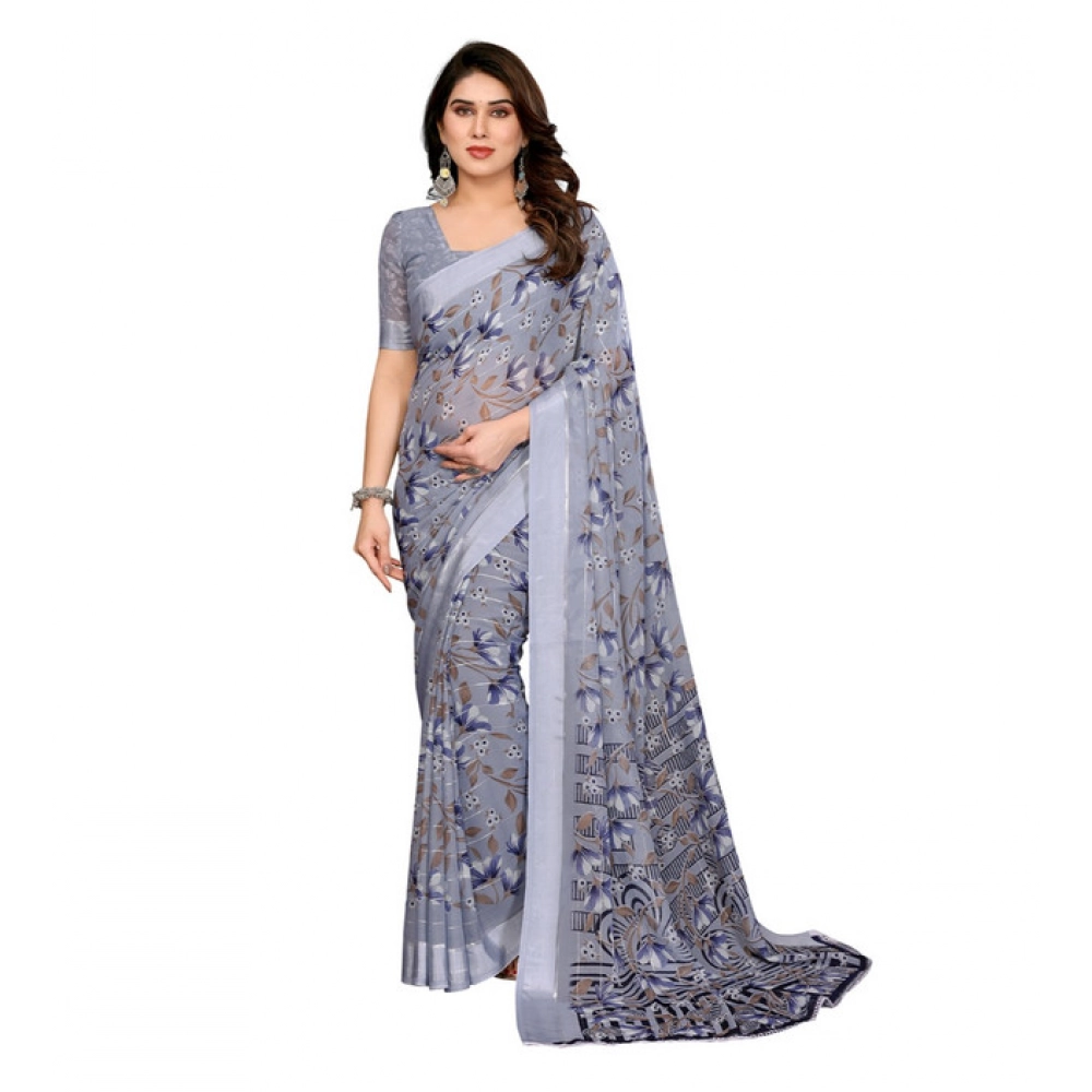 Generic Women's Georgette Printed Saree With Unstitched Blouse 5.5Mtr (Grey) Generic Women's Georgette Printed Saree With Unstitched Blouse 5.5Mtr (Grey)