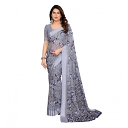 Generic Women's Georgette Printed Saree With Unstitched Blouse 5.5Mtr (Grey)