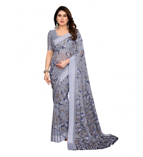 Generic Women's Georgette Printed Saree With Unstitched Blouse 5.5Mtr (Grey)