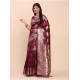 Generic Women's Banarasi Silk Printed Saree With Unstitched Blouse 5.5Mtr (Purple)