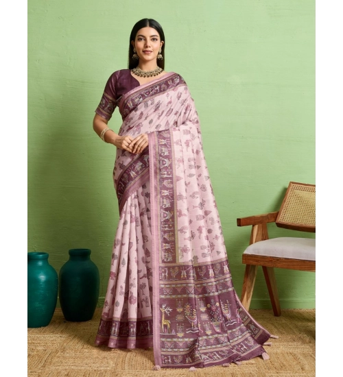 Generic Women's Silk Blend Printed Saree With Unstitched Blouse 5.5Mtr (Grey)