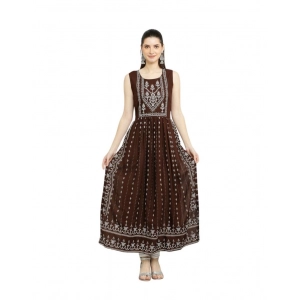 Generic Women's Casual Rayon 3-4th Sleeves Kurti (Brown)