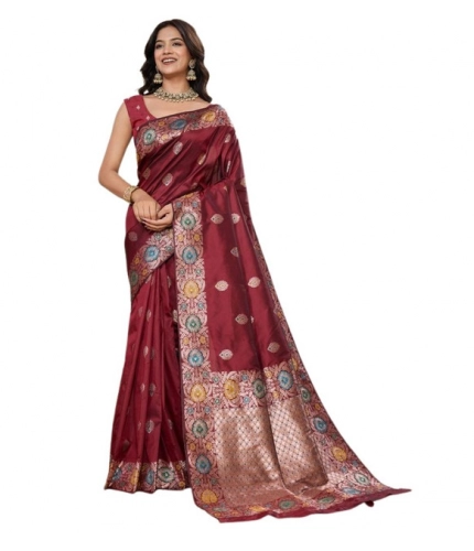 Generic Women's Faux_Banarasi_Silk Woven Saree With Unstitched Blouse 5.5Mtr (Maroon)