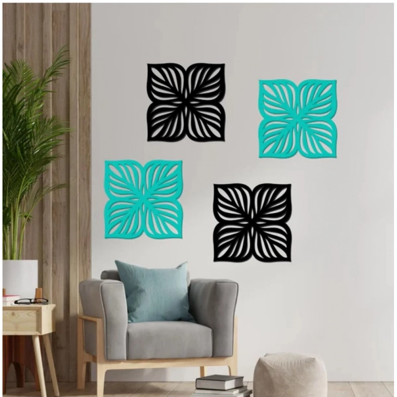 Generic Flowers Design Wooden Wall Decor – Set of 4 Pieces