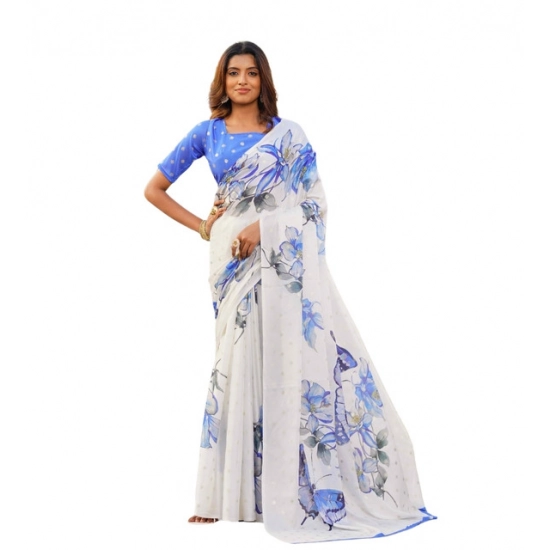 Generic Women's Georgette Floral & Butterfly Printed Saree With Unstitched Blouse 5.5Mtr (Off White-Blue) Generic Women's Georgette Floral & Butterfly Printed Saree With Unstitched Blouse 5.5Mtr (Off White-Blue)
