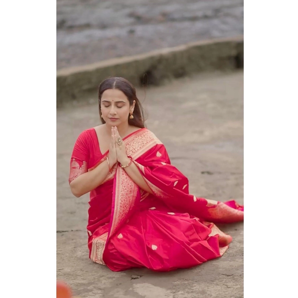 Generic Women's Soft Litchi Silk Jacquard Work Saree With Unstitched Blouse 5.5Mtr (Pink) Generic Women's Soft Litchi Silk Jacquard Work Saree With Unstitched Blouse 5.5Mtr (Pink)