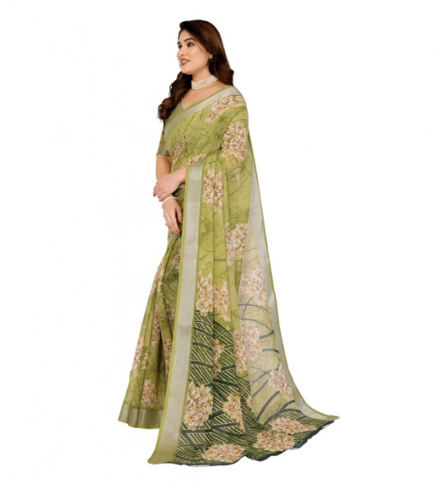 Generic Women's Georgette Printed Saree With Unstitched Blouse 5.5Mtr (Green)