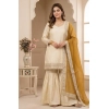 Generic Women's Silk Embroidered 3/4th Sleeve V-Neck Kurti With Sharara Pant and Dupatta Set (Cream & Yellow) Generic Women's Silk Embroidered 3/4th Sleeve V-Neck Kurti With Sharara Pant and Dupatta Set (Cream & Yellow)