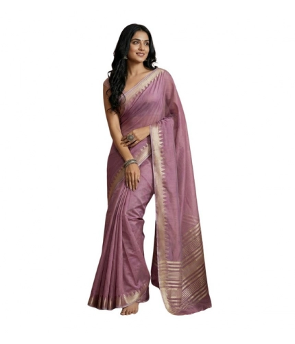 Generic Women's Cotton Printed Saree With Unstitched Blouse 5.5Mtr (Purple)