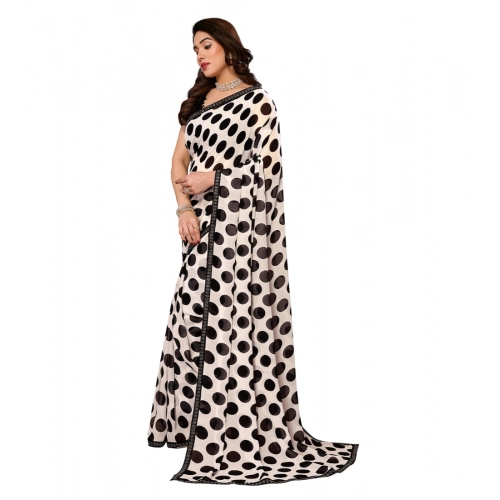 Women's Georgette Printed Saree With Unstitched Blouse 5.5Mtr (Black)