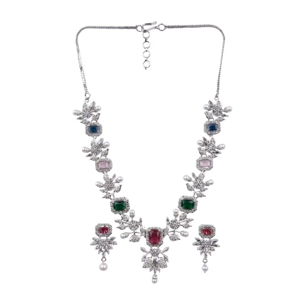 Generic Women's Brass Silver Plated Necklace set (Multicolor)