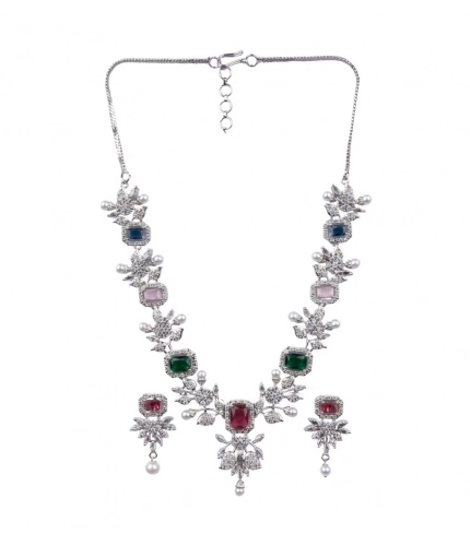 Generic Women's Brass Silver Plated Necklace set (Multicolor)