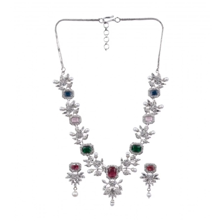 Generic Women's Brass Silver Plated Necklace set (Multicolor) Generic Women's Brass Silver Plated Necklace set (Multicolor)
