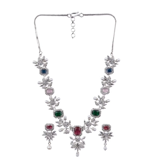 Generic Women's Brass Silver Plated Necklace set (Multicolor) Generic Women's Brass Silver Plated Necklace set (Multicolor)