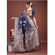 Generic Women's Banarasi Silk Printed Saree With Unstitched Blouse 5.5Mtr (Navy Blue)