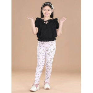 Generic Girl's Cotton Lycra Floral Elasticated Jeggings (Multicolor)