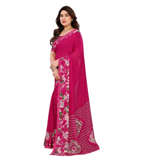Generic Women's Georgette Printed Saree With Unstitched Blouse 5.5Mtr (Pink)