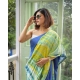 Generic Women's Linen Printed Saree With Unstitched Blouse 5.5Mtr (Blue) Generic Women's Linen Printed Saree With Unstitched Blouse 5.5Mtr (Blue)