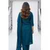 Generic Women's Georgette Ethnic Motif Round 3/4th Sleeve Kurti With Pant Dupatta Set (Teal)