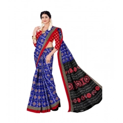 Generic Women's Soft Pure Cotton Printed Saree With Unstitched Blouse 5.5Mtr (Blue)