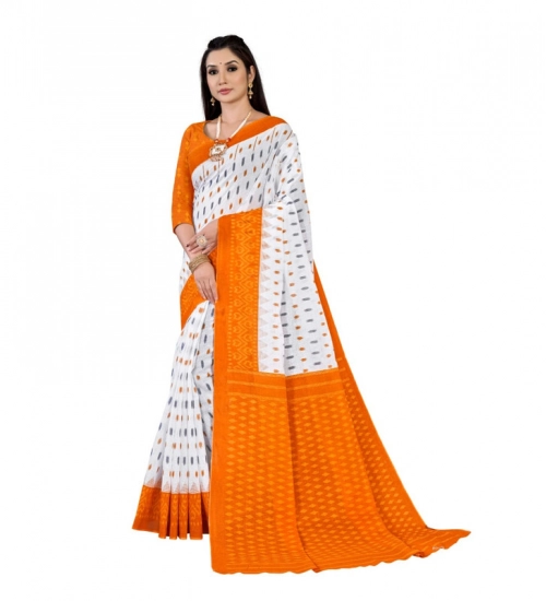 Generic Women's Soft Pure Cotton Printed Saree With Unstitched Blouse 5.5Mtr (Orange)