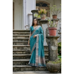 Generic Women's Silk_Blend Butti Pattern Saree With Unstitched Blouse 5.5Mtr (Teal)