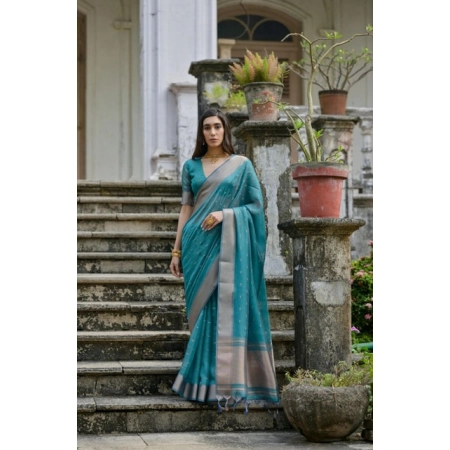 Generic Women's Silk_Blend Butti Pattern Saree With Unstitched Blouse 5.5Mtr (Teal)