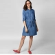 Generic Women's Denim Solid Roll Up Sleeve Dress (Blue)