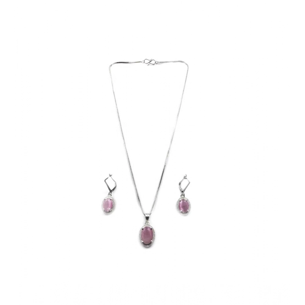 Generic Women's Brass Silver Plated Pendant Set (Pink) Generic Women's Brass Silver Plated Pendant Set (Pink)