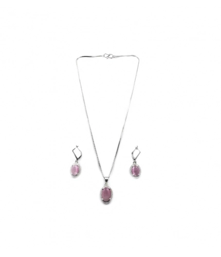 Generic Women's Brass Silver Plated Pendant Set (Pink)
