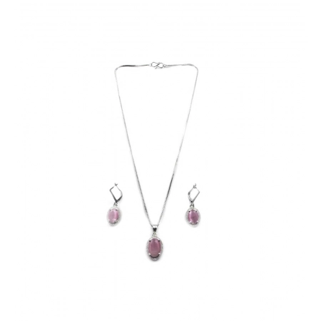 Generic Women's Brass Silver Plated Pendant Set (Pink)