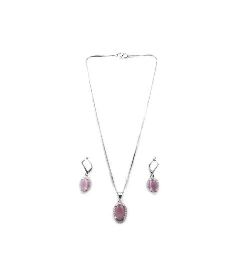 Generic Women's Brass Silver Plated Pendant Set (Pink) Generic Women's Brass Silver Plated Pendant Set (Pink)