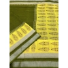 Generic Women's Cotton Linen Printed Saree With Unstitched Blouse 5.5Mtr (Green)