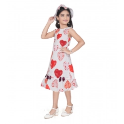 Generic Girl's Popcorn Printed Sleeve Less Round Neck Dress (Red)