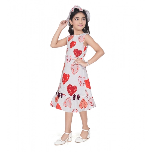 Generic Girl's Popcorn Printed Sleeve Less Round Neck Dress (Red)