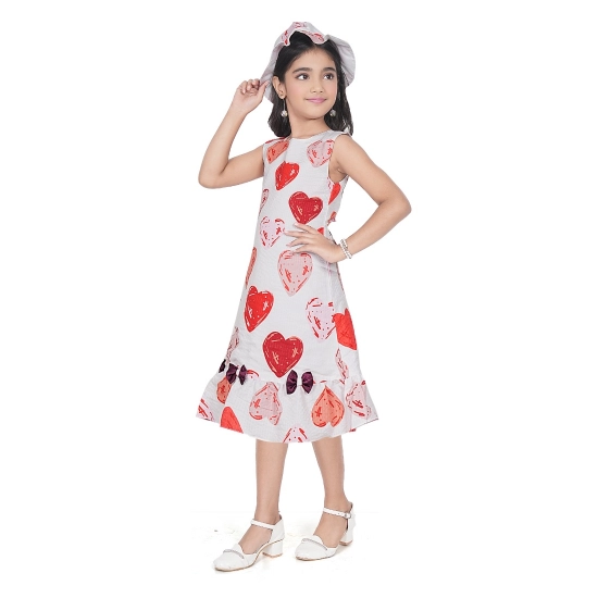 Generic Girl's Popcorn Printed Sleeve Less Round Neck Dress (Red)