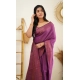 Generic Women's Litchi silk Printed Saree With Unstitched Blouse (Purple)