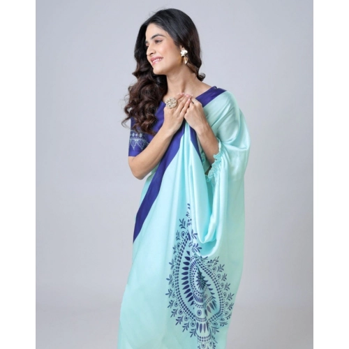 Women's Soft Crepe Silk Printed Ready To Wear Saree With Unstitched Blouse 5.5Mtr (Turquoise) Women's Soft Crepe Silk Printed Ready To Wear Saree With Unstitched Blouse 5.5Mtr (Turquoise)