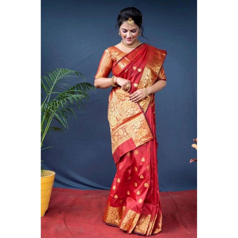 Generic Women's Soft Litchi Silk Jacquard Work Saree With Unstitched Blouse 5.5Mtr (Red) Generic Women's Soft Litchi Silk Jacquard Work Saree With Unstitched Blouse 5.5Mtr (Red)
