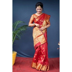 Generic Women's Soft Litchi Silk Jacquard Work Saree With Unstitched Blouse 5.5Mtr (Red)
