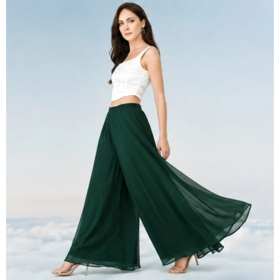 Generic Women's Pack of 2 Georgette Solid High Rise Wide Leg Flared Palazzos with Elastic Waist (Bottle Green) Generic Women's Pack of 2 Georgette Solid High Rise Wide Leg Flared Palazzos with Elastic Waist (Bottle Green)