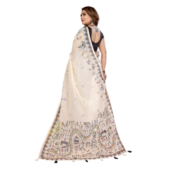 Generic Women's Linen Cotton Printed Saree With Unstitched Blouse 5.5Mtr (Off White) Generic Women's Linen Cotton Printed Saree With Unstitched Blouse 5.5Mtr (Off White)