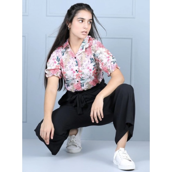 Generic Girl's Polyester Floral Short Sleeves Jumpsuit (White-Black) Generic Girl's Polyester Floral Short Sleeves Jumpsuit (White-Black)