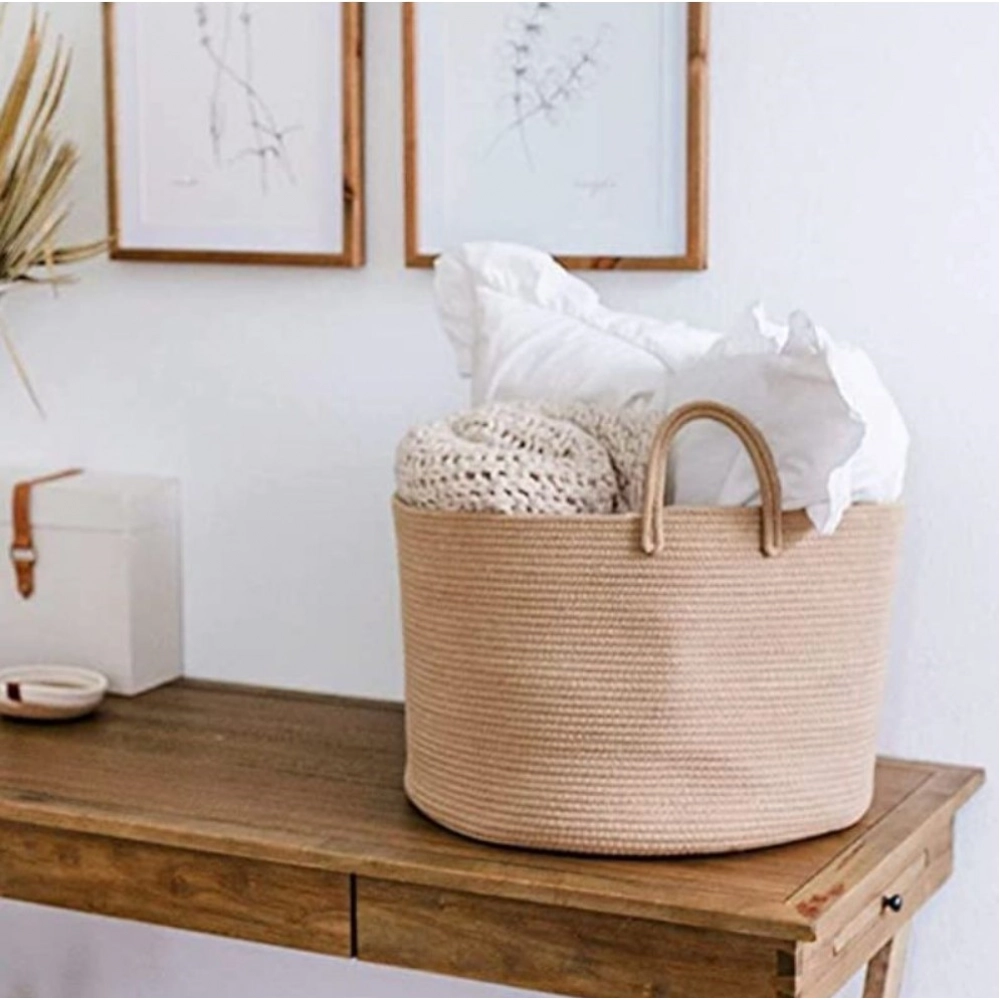 Generic Cotton Pack Of_1 14x12 Inch Laundry Storage Basket For Clothes (Beige)