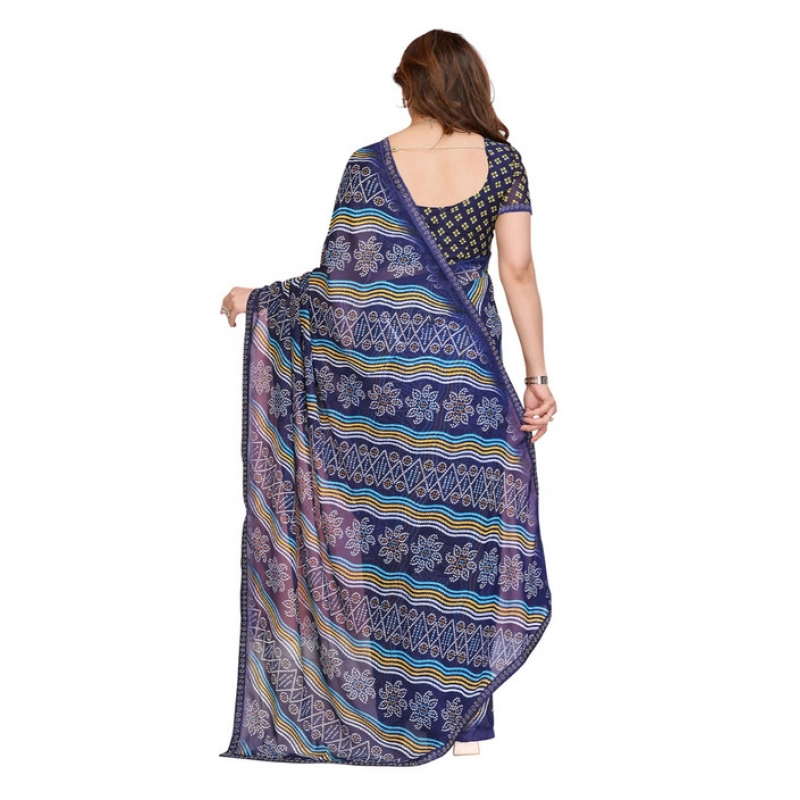 Women's Georgette Printed Saree With Unstitched Blouse 5.5Mtr (Blue)