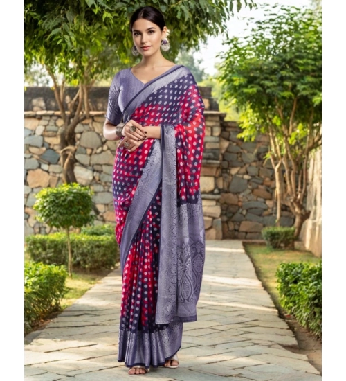 Generic Women's Georgette Weaving Saree With Unstitched Blouse 5.5Mtr (Pink)