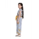 Generic Girl's Rayon Floral Flutter Jumpsuit (Blue-Yellow)