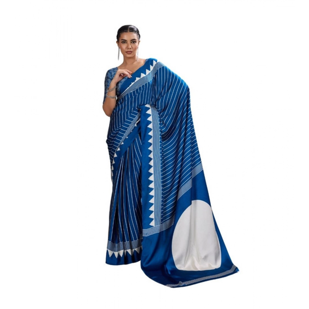 Generic Women's Satin Crepe Printed Saree With Unstitched Blouse 5.5Mtr (Blue) Generic Women's Satin Crepe Printed Saree With Unstitched Blouse 5.5Mtr (Blue)